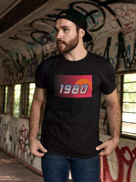 

retro futuristic 1980 tee men's -image by shutterstock, White;black