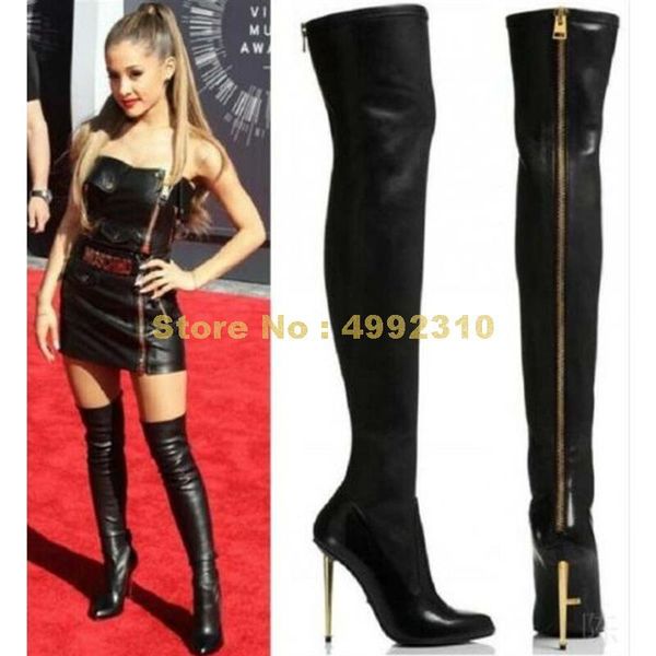 

boots lady thin high heels fashion pointed toe thigh women party shoes, Black
