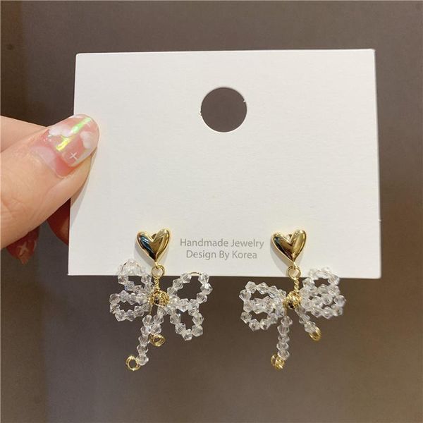 

dangle & chandelier lovoacc wonderful bow-knot crystal earrings bijoux femme metallic small love heart drop delicate jewelry, Silver
