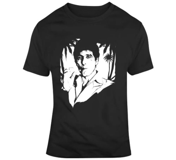 

tony montana cigar scarface 80s movie fan t shirt, White;black