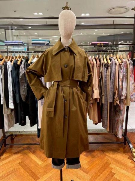 

women's trench coats womens fashion belt long coffee coat for women, Tan;black