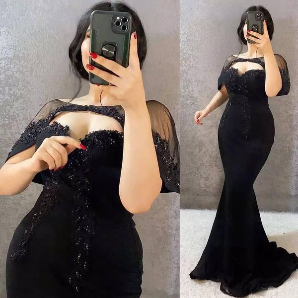 Denizkızı Akşam Siyah Elbiseler Ceketli Boncuklu Dantel Aplike Tatlım Boyun Sequins Özel Made Plus Boyut Partisi Elbise resmi OCN Giyim Vestidos