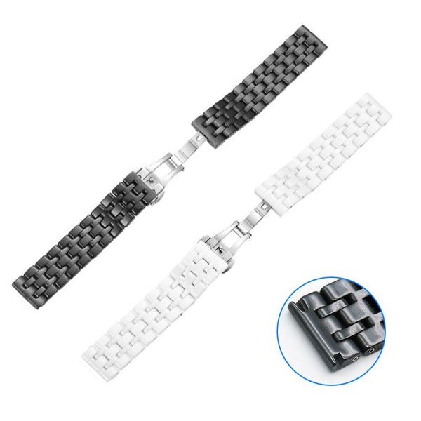 

watch bands 2021 20mm flat black / white ceramic strap butterfly buckle watchband for huawei gear s3, Black;brown