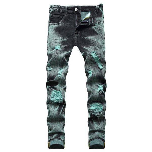 

men's jeans men loose large size european and american tie dye green black straight ripped street fashion casual four season, Blue