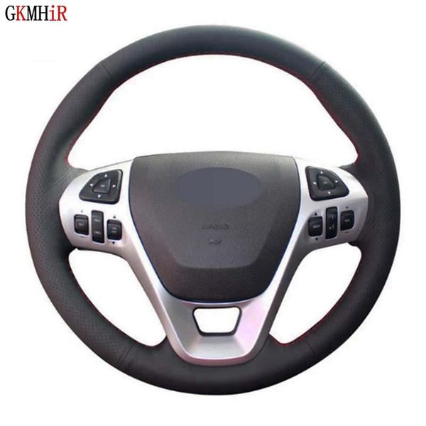 

steering wheel covers hand-stitched black artificial leather car cover for explorer 2011-2021 taurus 2012-2021 edge 2011-2014