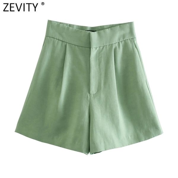 

zevity women fashion solid color pleat design bermuda shorts female chic zipper fly casual slim pantalone cortos p1105 210621, White;black