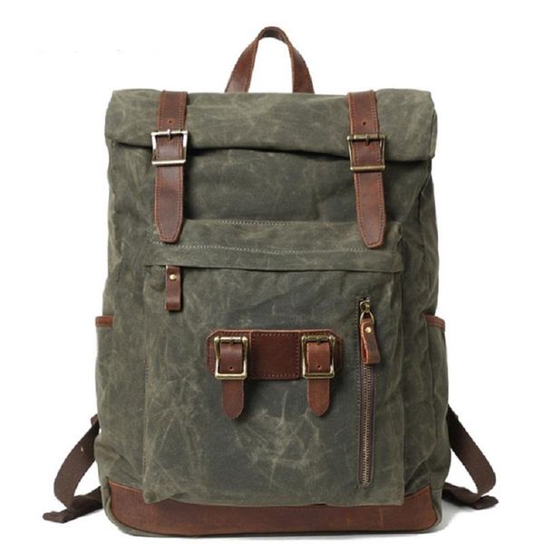 

backpack m342 europe canvas leather backpacks mens 15" lapdaypacks waterproof rucksacks large waxed travel back packs big