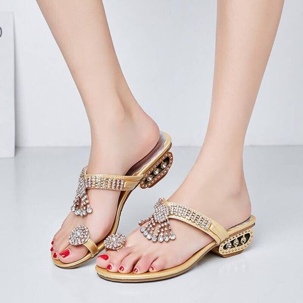 

dress shoes women sandals open toe block heel fashion bling rhinestone slide summer mid heelcasual outdoor, Black