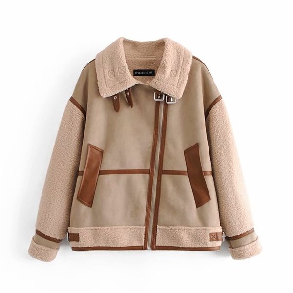 

winter women keep warm splicing zipper overcoat female fashion simplicity long sleeve lapel coat 210531, Black;brown