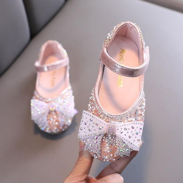 

princess shoes rhinestone bow children single girls party performance dance baby student flats size e877 flat, Black;grey
