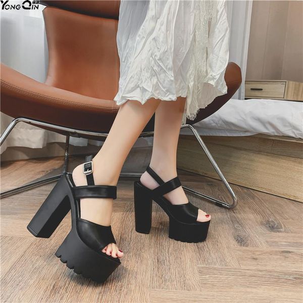 

summer fashion thick high heel sandals peep toe 14.5cm women's shoes, Black
