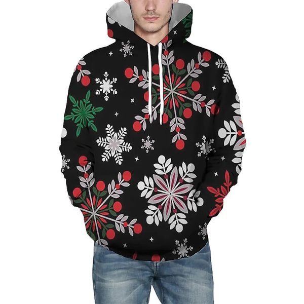 

christmas eve cute vitality pattern hoodie visual impact party punk gothic round neck sweater hoodie, Black