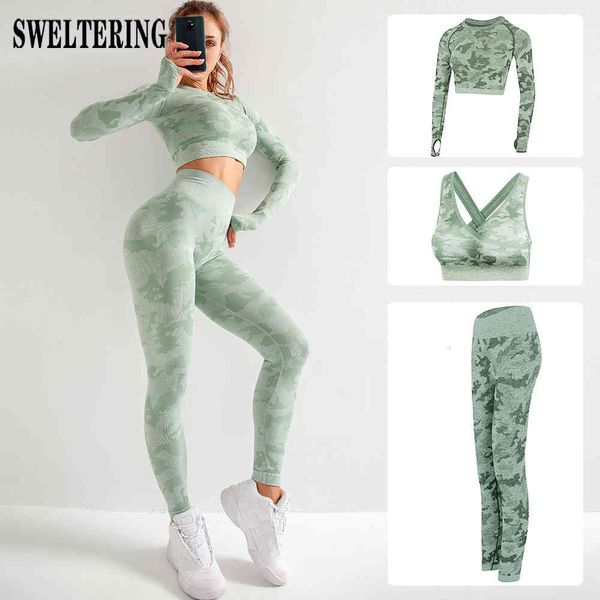 

women's pants & capris yoga set seamless camouflage sports wear for women gym camo fitness clothing booty leggings + bra workout s, Black;white