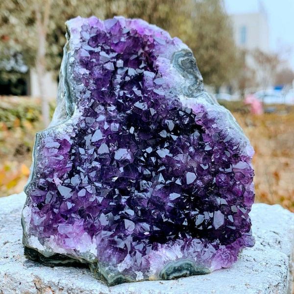 

natural amethyst geode quartz cluster crystal specimen energy healing decorative objects & figurines