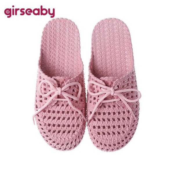 

girseaby women bowknot braided shape jelly shoe closed toe flats slip on backless waterproof rain day summer beach slipper f710 slippers, Black