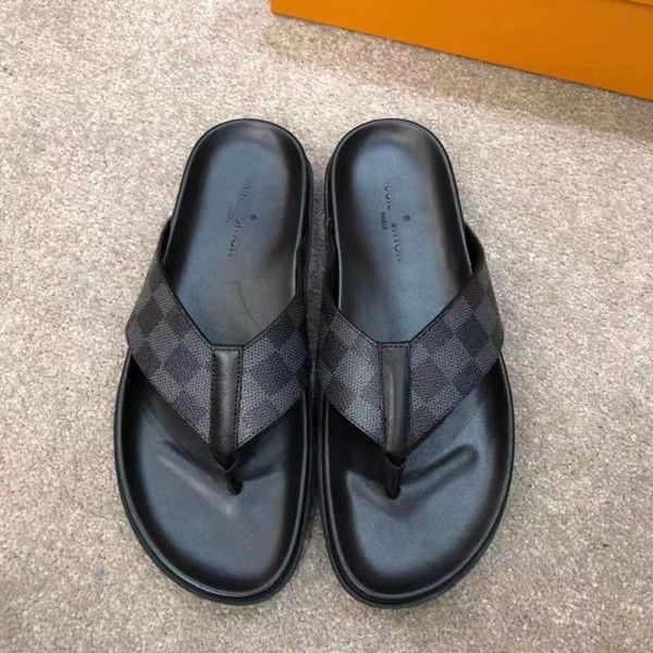 

2021l european station slippers men's leather summer flip flop leisure square flip flop wear resistant beach sandals zlh, Black