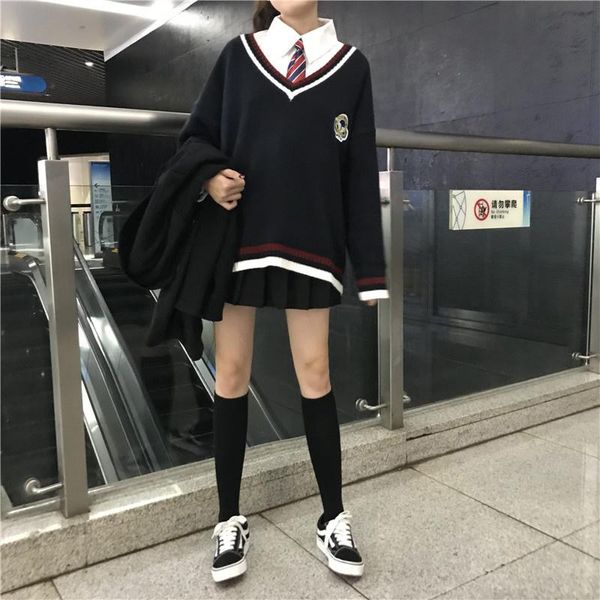 

clothing sets sweater shirt japanese students uniform girls women sweaters long arm spring jk uniforms knitting jackets, White