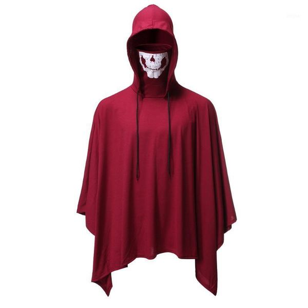 

winter 2021 halloween sweater wish personality game hooded skull print high neck cloak coat f351 men's hoodies & sweatshirts, Black
