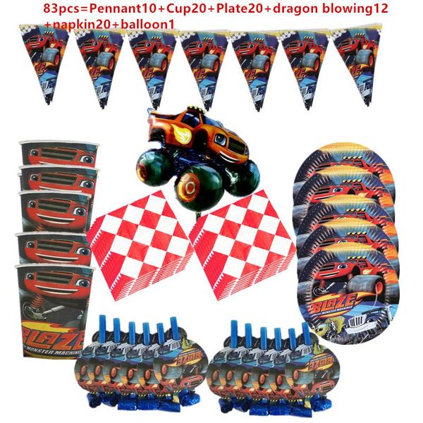 

disposable dinnerware 83pcs blaze machines car theme party dec tableware paper cup plate banner gift bag kids birthday supplies