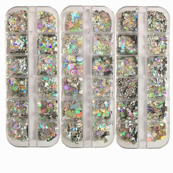 

mirror laser silver sparkly letter nail sequins paillette holographic glitter 3d flakes slices art decorations, Silver;gold