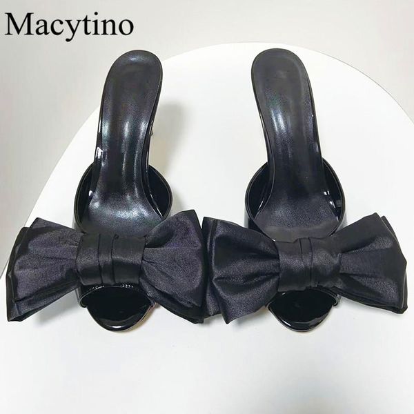

summer ladies slippers black bow decoration stiletto high heel round head party