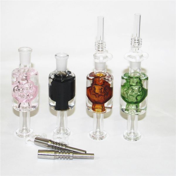 Rauchen von Mini-Nectar-Bong-Glaspfeifen mit 14-mm-Titan-Quarzspitze, Bohrinsel-Konzentrat, Dab-Strohhalm für Glasbongs