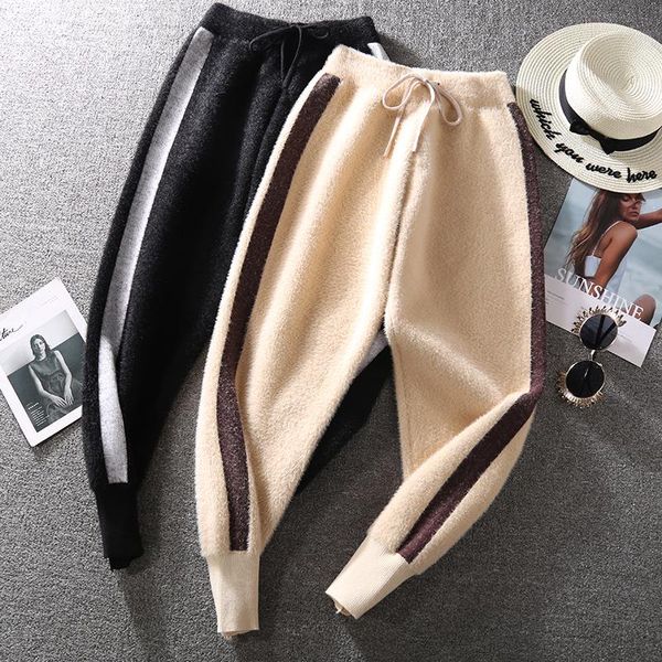 

women's pants & capris harlan women autumn winter plus velvet thickening carrot water feet loose knitted sweater, Black;white