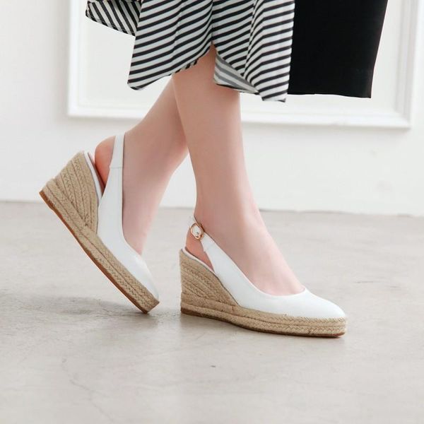 

dress shoes straw heel wedges platform women pointed toe shoe, Black