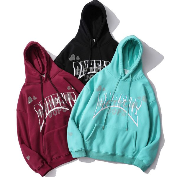 

men's hoodies & sweatshirts thick warm sweatshirt with polar lining, men and women, street clothes letters diamonds, harajuku style, la, Black