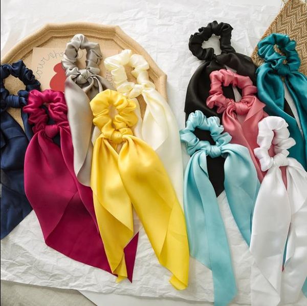 Kadınlar Saç Eşarp Elastik İpeksi Hairbands Katı Şerit Yay Hairband Kızlar Kravatlar Halatlar Scrunchie Moda Aksesuarları 10 Renk DW4958