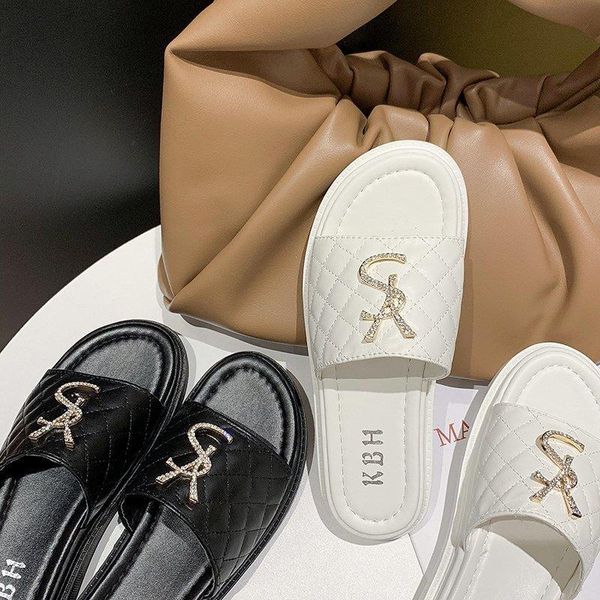 

slippers bling crystal women 2021 spring outdoor home slides female mules shoes flip flops leather slipper, Black