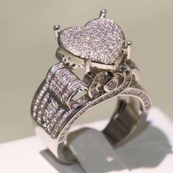 

choucong selling vintage jewelry 925 sterling silver pave white saaphire cz diamond eternity women wedding heart band ring, Slivery;golden