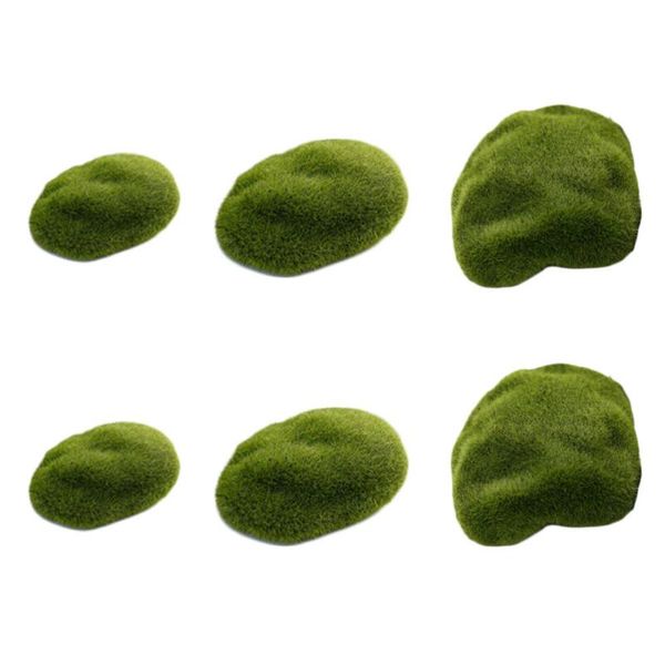 

6pcs simulation stone adorn flocking moss stone micro landscape decor (green)