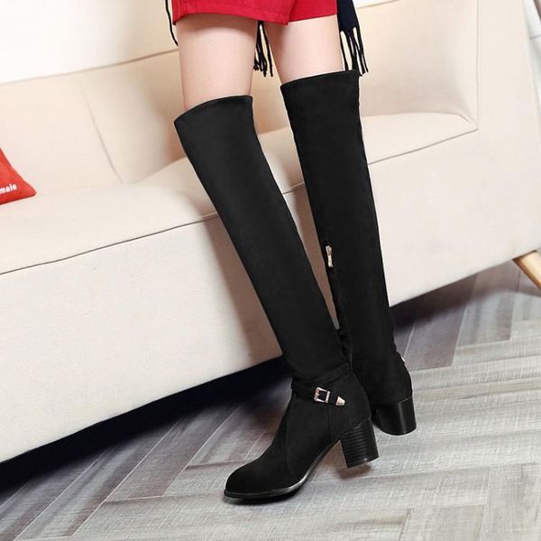 

boots plus size 9 10 11 12 thigh high knee over the women ladies boots shoes woman winter, Black