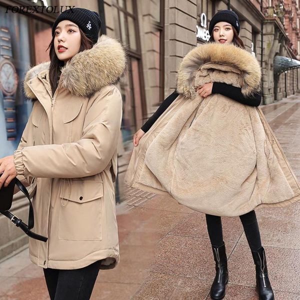 

women's down & parkas faux fur lining hooded parka cotton thick warm winter jacket coat women casual clothes mujer overcoat forextolux, Black