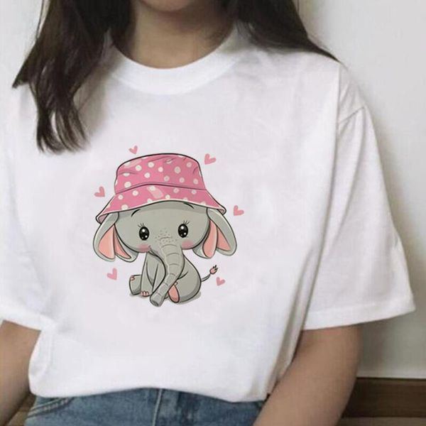 

women's t-shirt funny cartoon elephant graphic print t shirt women summer short sleeve harajuku tee femme casual tshirt camiseta mujer, White