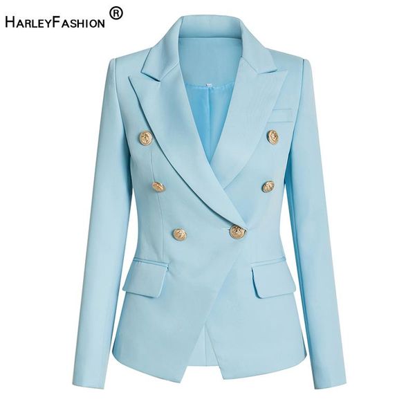 

women's suits & blazers harleyfashion candy color light blue high street quality stylish double breasted women slim blazer, White;black