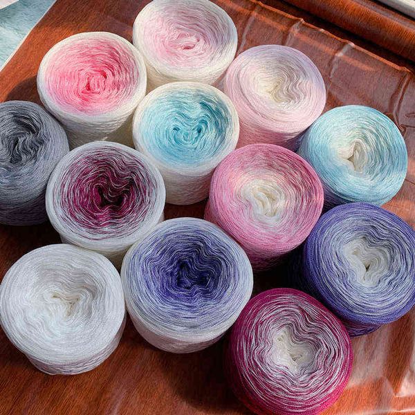 1 pc 300g / grupo orgânico algodão misturado fio gradiente cor de bolo de cor crochet xale scarf sweater linha diy handmade de tricô fio y211129