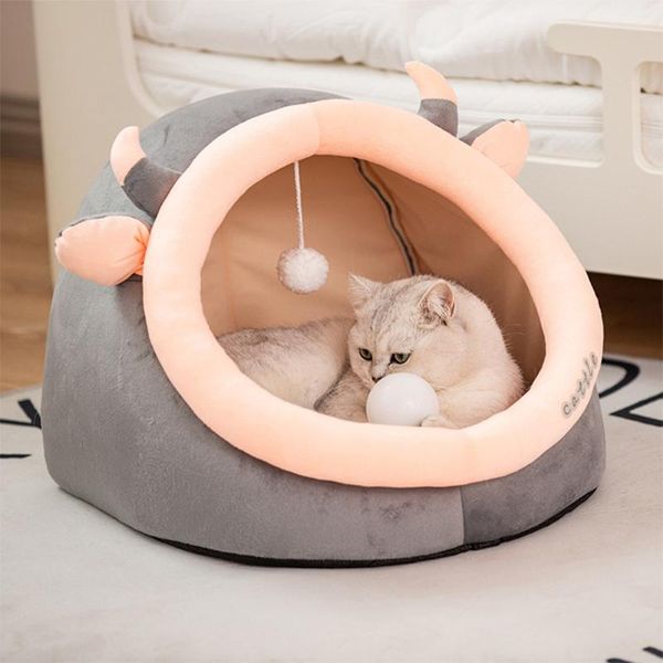 

cat beds & furniture stuffed plush sleeping kennel warm winter kitten bed detachable pet puppy house supplies 3 sizes