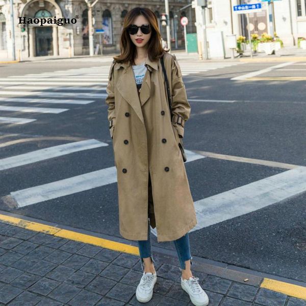 

women's trench coats autumn winter 2021 women fashion khaki full sleeve turn-down collar casual club windbreaker long coat ladies outwe, Tan;black