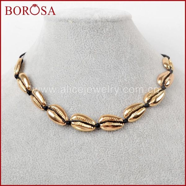 

chokers borosa 10pcs full gold/silver color natural cowrie shell women necklace,11inch mixed colors choker necklace jewelry wx969, Golden;silver