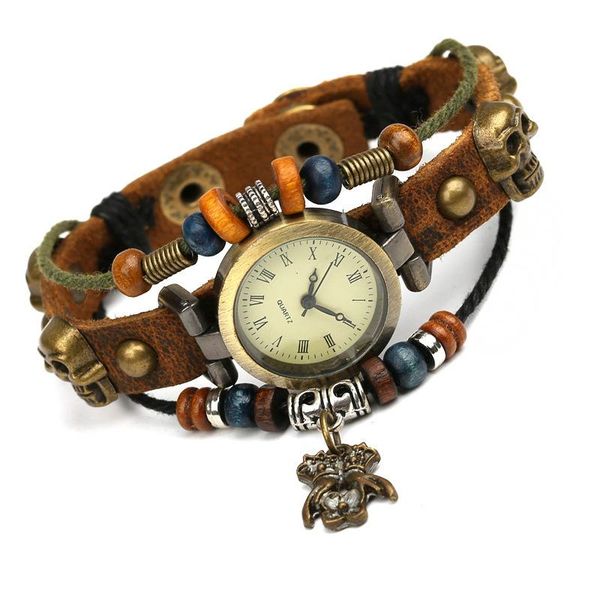 

charm bracelets leather bracelet watch vintage for men and women jewelry party gift, Golden;silver