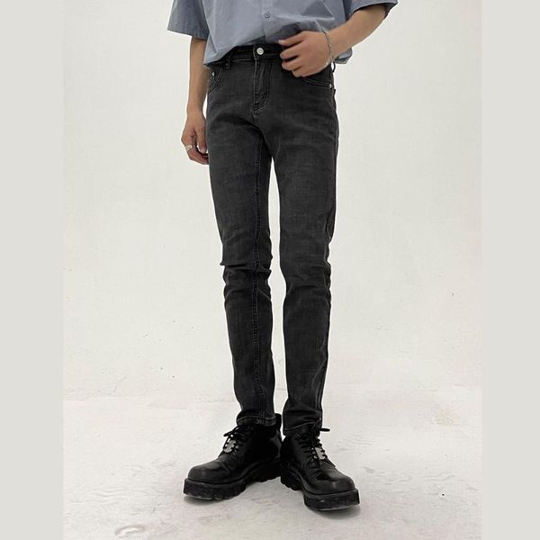

men elastic slim fit denim pencil pant male streetwear hip hop vintage gray boots jeans trousers men's, Blue