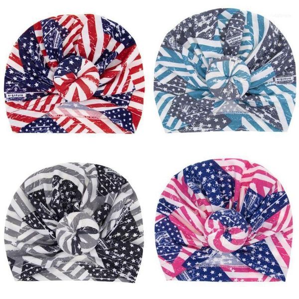 

4th of july print infant baby girls hat bow knot caps turban cotton cap fashion usa flag hat1, Yellow