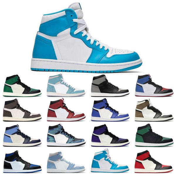 

1s man's basketball shoes turbo green hyper royal unc dark mocha tie dye court purple bred toe chicago shadow twist university blue man