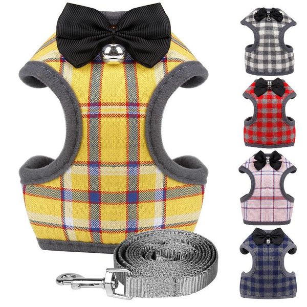 

dog harness mesh vest adjustable plaid cat clothes and leash set for small pet reflective collar accessories collars & leashes