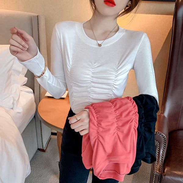 

t shirt korean style slim t-shirts tshirts cotton long sleeve spring tee shirt femme harajuku shirt black white 210604