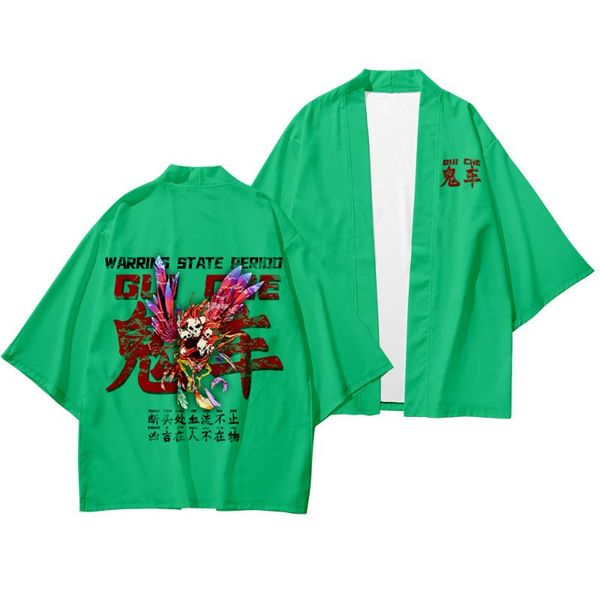 

chinese style green print kimono cardigan and pant suit yukata men's haori samurai clothing traditional ethnic, Red