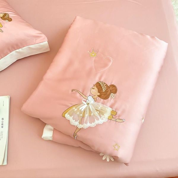 

bedding sets 2021 luxury tencel summer ballet quilt set embroidered thin duvet for girl boy comforter cot twin  size 1/4pcs
