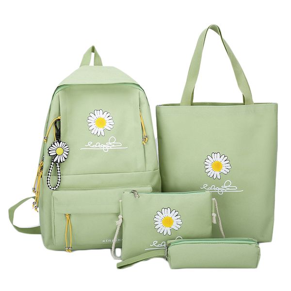 Rucksack, individuell gestaltet, koreanisches Mädchen, reine Farbe, vierteiliges Set mit kleinem Gänseblümchen-Druck, schöner Rucksack, große Kapazität, Schüler-Leinwand-Schultasche